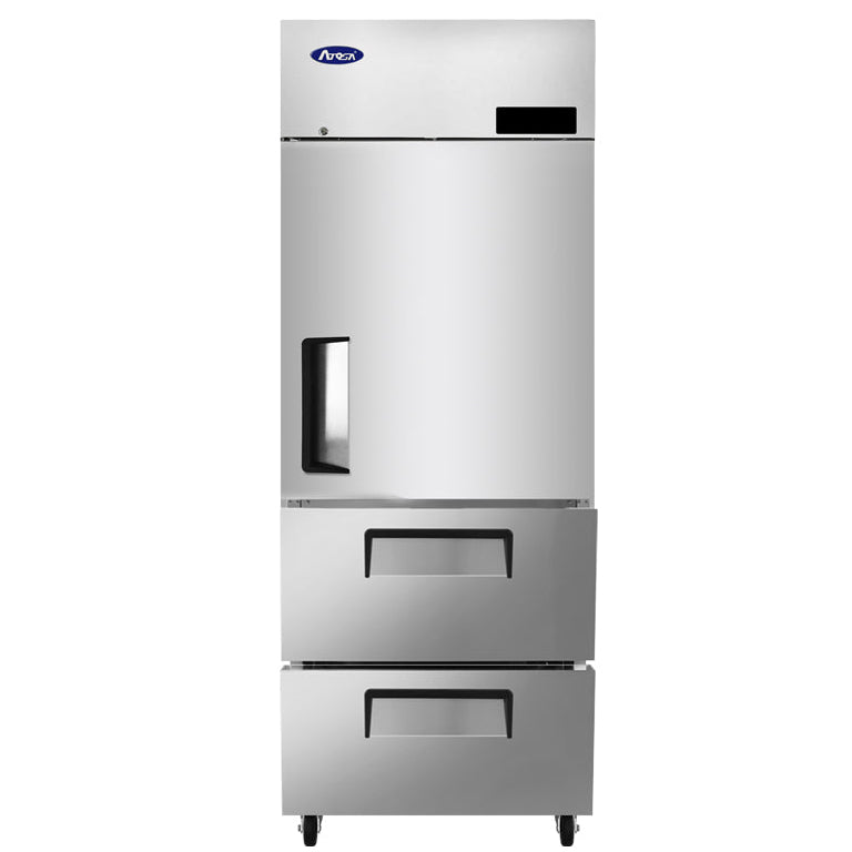 Atosa MBF8022GR 29-inch Top Mount One-Section (1) Top Divided Door (2) Bottom Drawers Refrigerator